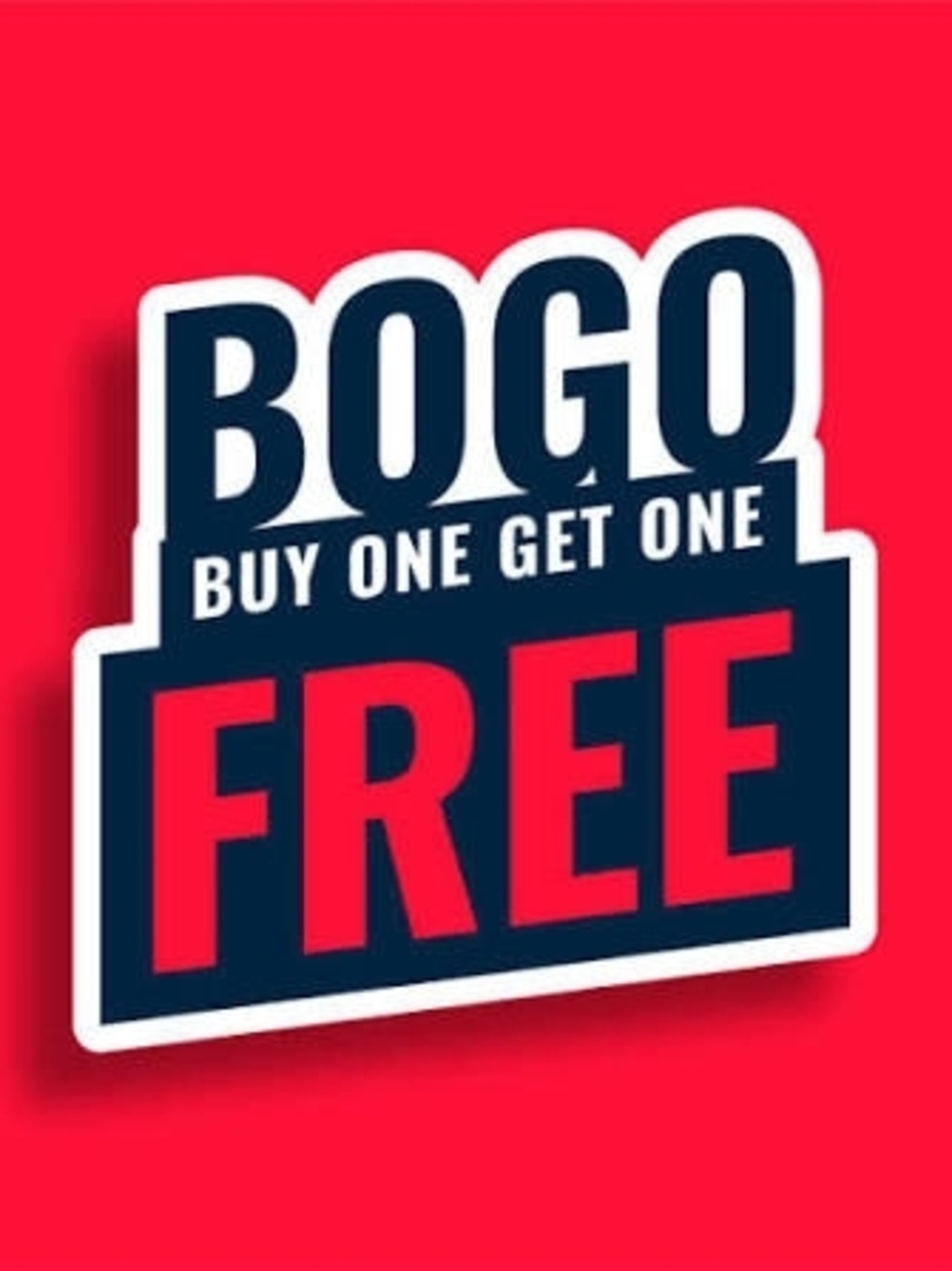 BOGO Free Promo Graphic - Red & Navy Text
